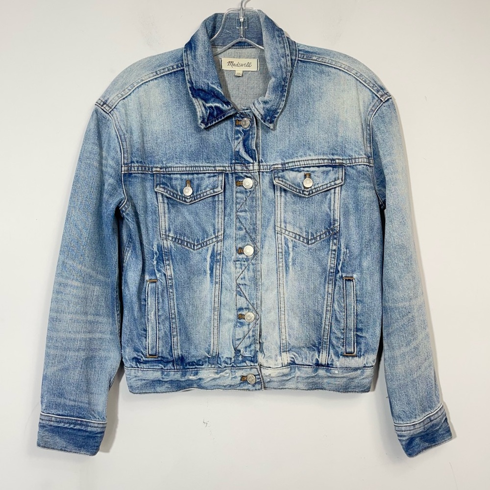 Madewell The Boxy Crop Jean Jacket in Woodcourt Wash XS Preppy Classic Denim - Picture 5 of 14